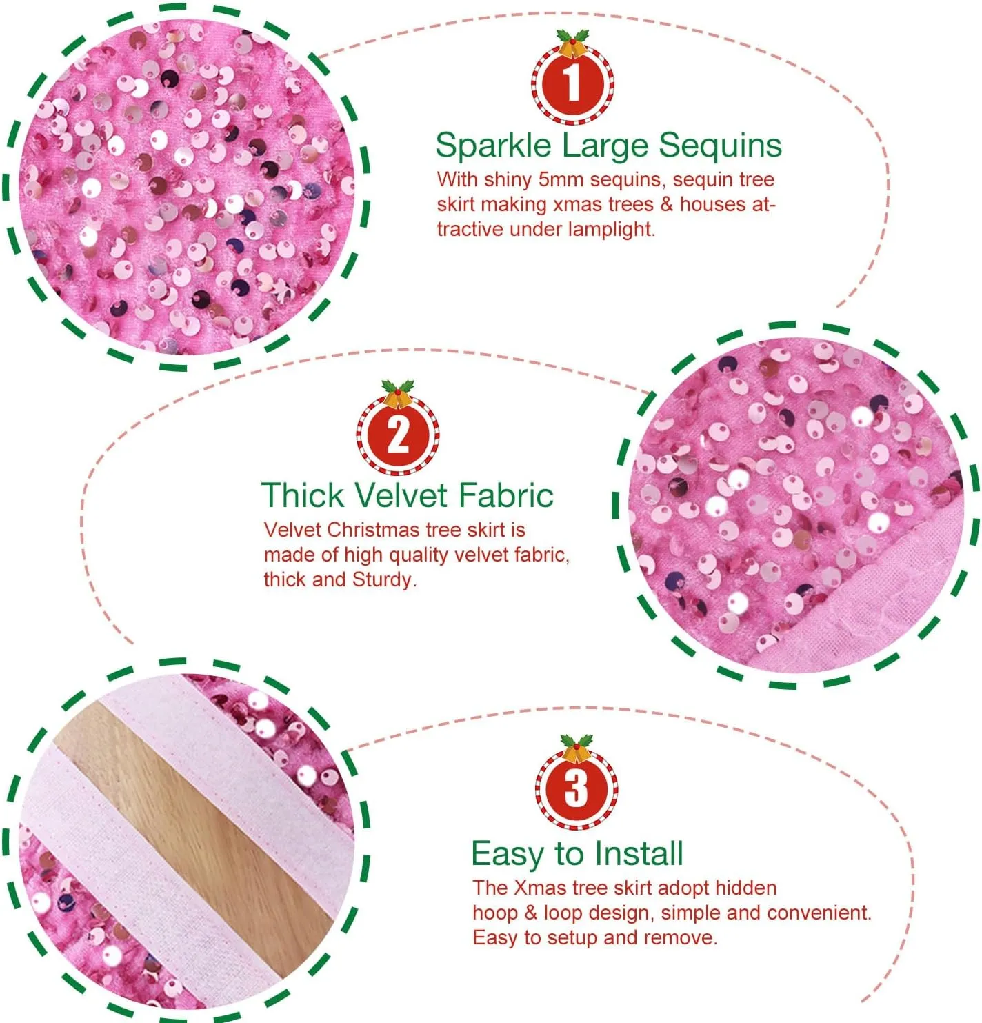 Pink Velvet Tree Collar with Glitter - 36 Inch Blush Pink Sequin Christmas Tree Skirt for 6FT Trees