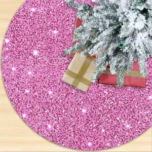 Pink Velvet Tree Collar with Glitter - 36 Inch Blush Pink Sequin Christmas Tree Skirt for 6FT Trees