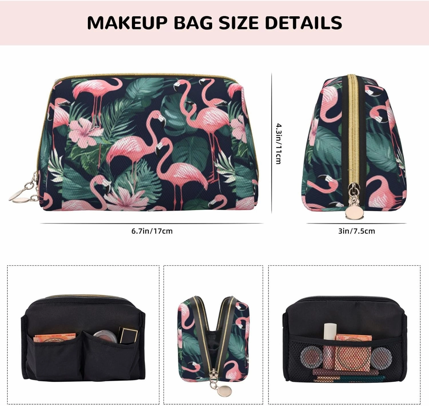 Pink Flamingo Toiletry Pouch, Travel-Friendly Makeup Organizer For Makeup Brushes, Lipsticks
