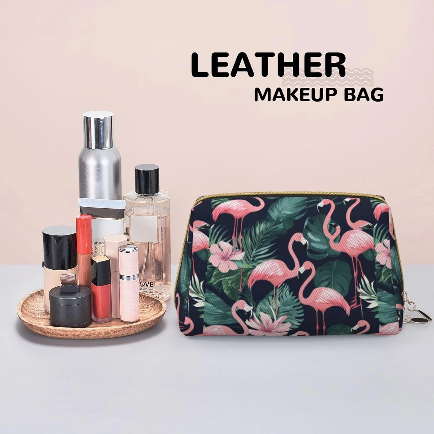 Pink Flamingo Toiletry Pouch, Travel-Friendly Makeup Organizer For Makeup Brushes, Lipsticks