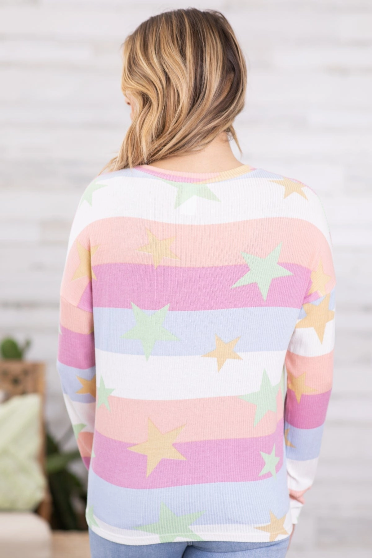 Pink Multicolor Stripe Top With Stars