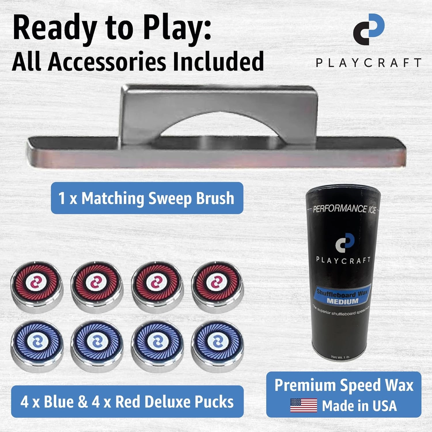 Playcraft Woodbridge Shuffleboard Table with Storage Cabinet - Shuffle Board Game Table Set with Matching Abacus, 8 Pucks, Brush & Wax (Made in USA) - Pro Style Climate Adjusters