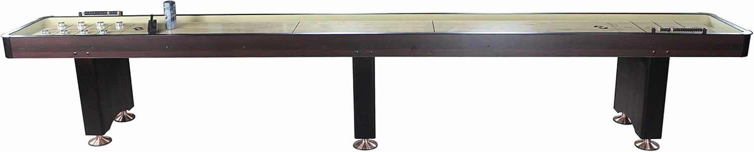 Playcraft Woodbridge Shuffleboard Table with Storage Cabinet - Shuffle Board Game Table Set with Matching Abacus, 8 Pucks, Brush & Wax (Made in USA) - Pro Style Climate Adjusters