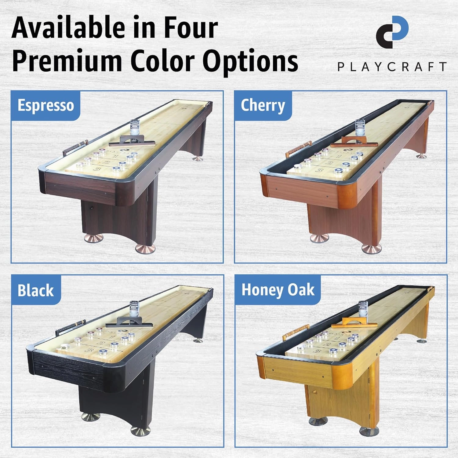 Playcraft Woodbridge Shuffleboard Table with Storage Cabinet - Shuffle Board Game Table Set with Matching Abacus, 8 Pucks, Brush & Wax (Made in USA) - Pro Style Climate Adjusters