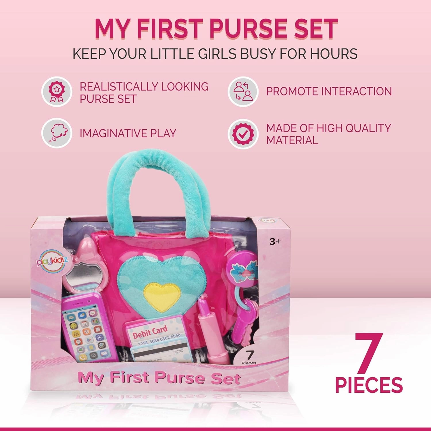 Playkidz Princess My First Purse Set - 7 Pieces Kids Play Purse and Accessories, Pretend Play Toy Set with Cool Girl Accessories, Includes Phone and Bag with Cards