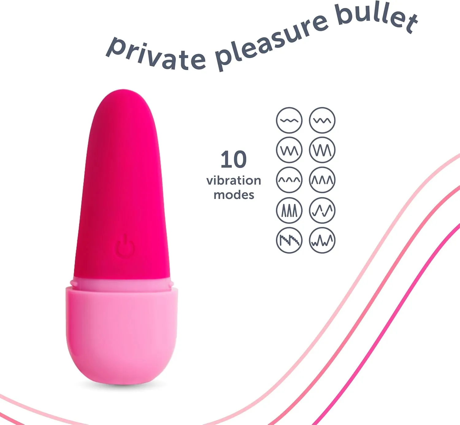 plusOne Private Pleasure Bullet Vibrator, Made of Body-Safe Silicone, Quiet Mode, 10 Settings, Rechargeable & Waterproof, Hygiene & Privacy Cover, Pink