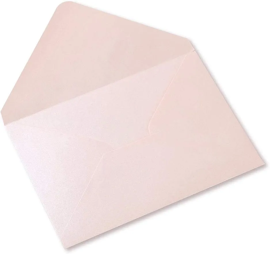 PONATIA 50 PCS/Pack A7 Envelopes, 5.25 x 7.5'' Shiny Blush Pink Envelopes, Perfect For 5 x 7'' Wedding Invitation Cards, Graduation Invite, Acrylic Invitations, Photos