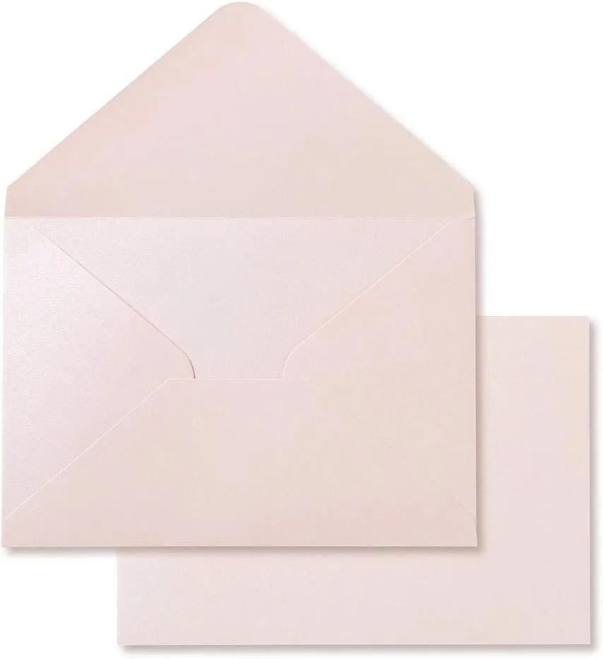 PONATIA 50 PCS/Pack A7 Envelopes, 5.25 x 7.5'' Shiny Blush Pink Envelopes, Perfect For 5 x 7'' Wedding Invitation Cards, Graduation Invite, Acrylic Invitations, Photos