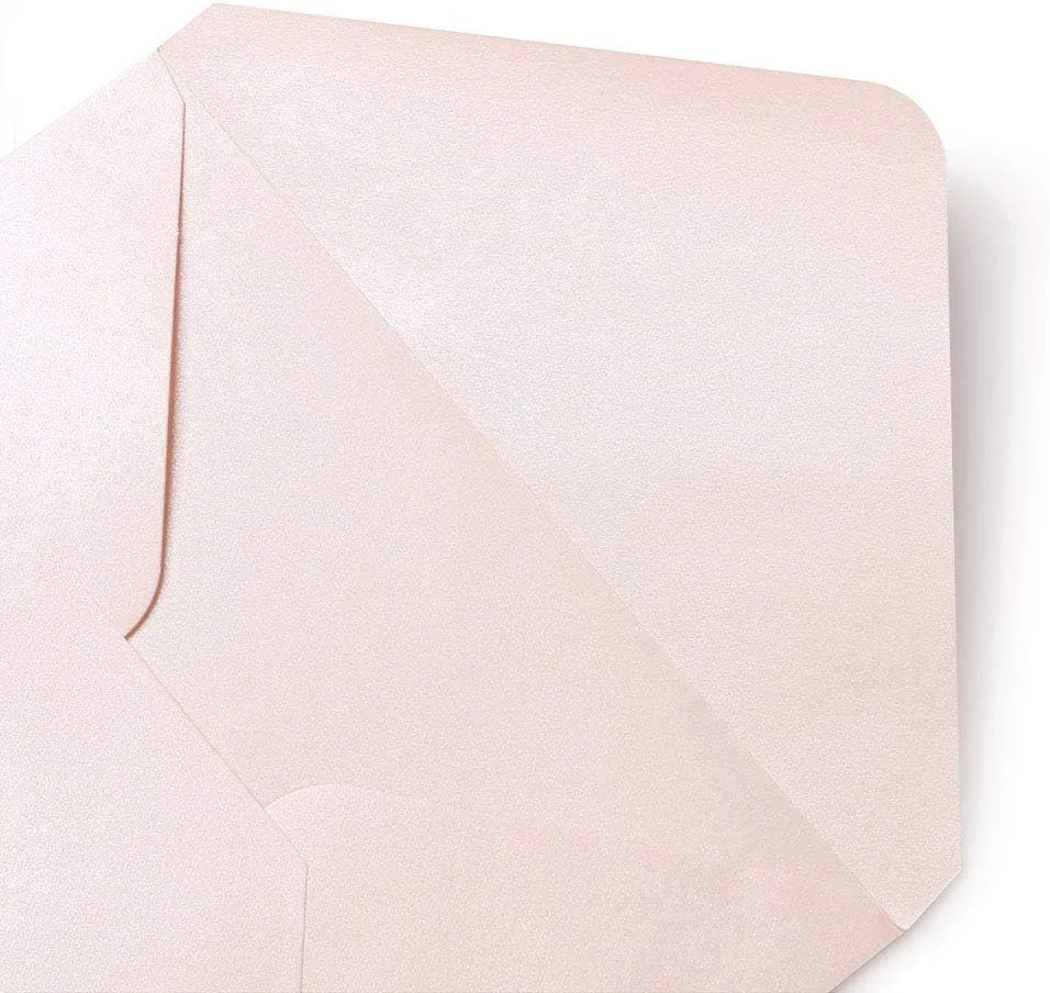 PONATIA 50 PCS/Pack A7 Envelopes, 5.25 x 7.5'' Shiny Blush Pink Envelopes, Perfect For 5 x 7'' Wedding Invitation Cards, Graduation Invite, Acrylic Invitations, Photos