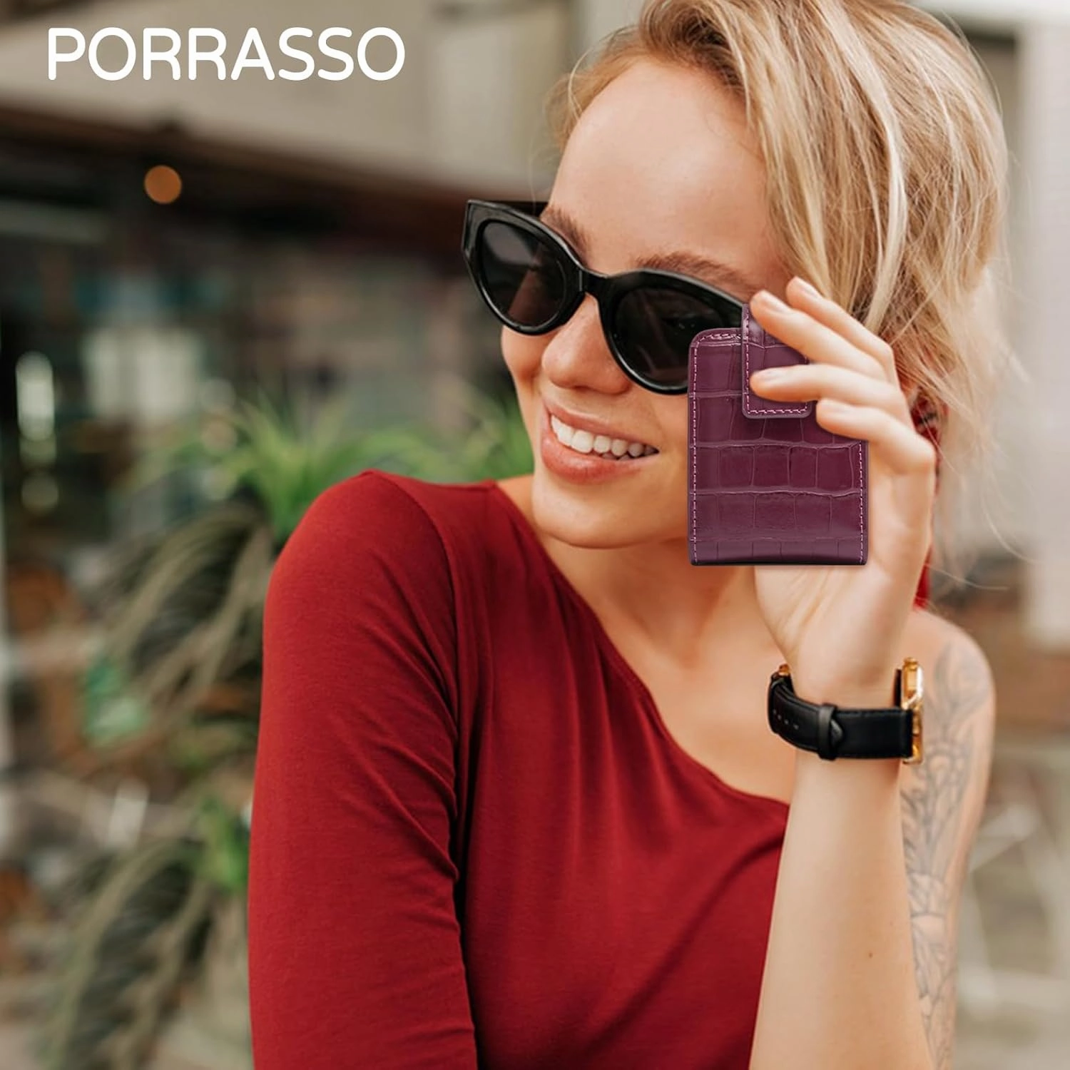 PORRASSO Lipstick Case Portable Mini Cosmetic Bag Women Lipstick Lip Gloss Bag with Mirror Travel Lipstick Holder for Storeing Lipstick Lip Glaze Powder Wine Red