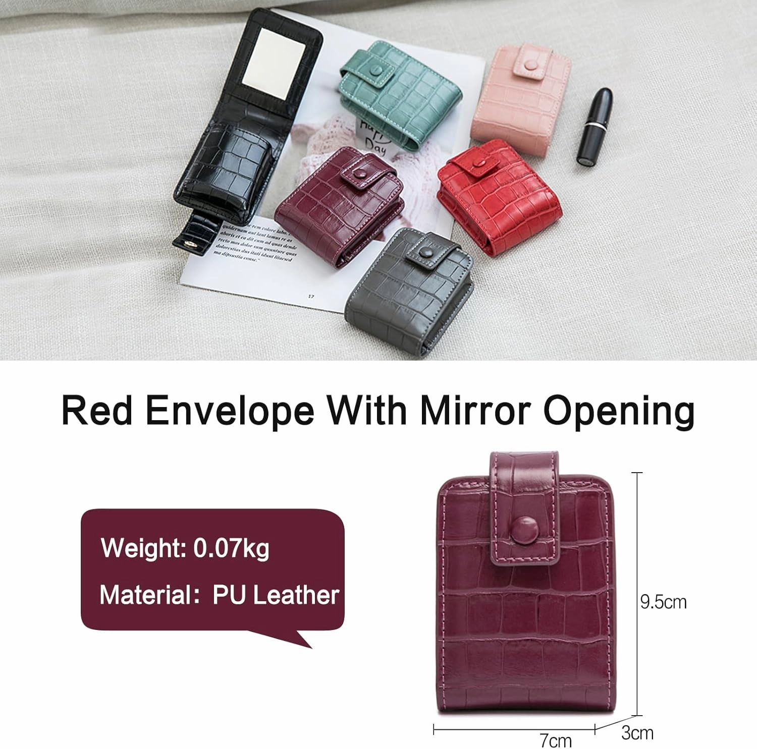 PORRASSO Lipstick Case Portable Mini Cosmetic Bag Women Lipstick Lip Gloss Bag with Mirror Travel Lipstick Holder for Storeing Lipstick Lip Glaze Powder Wine Red