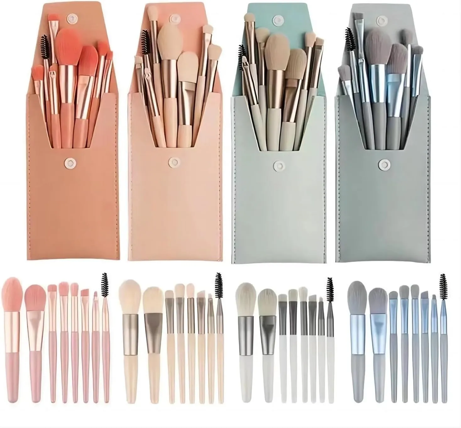Portable 8-Piece Makeup Brush Travel Set with Bag Eyeshadow Brush Eye Shadow Highlighter Eyeshadow Brush Set Brush Beauty Tools(Green-8pcs)