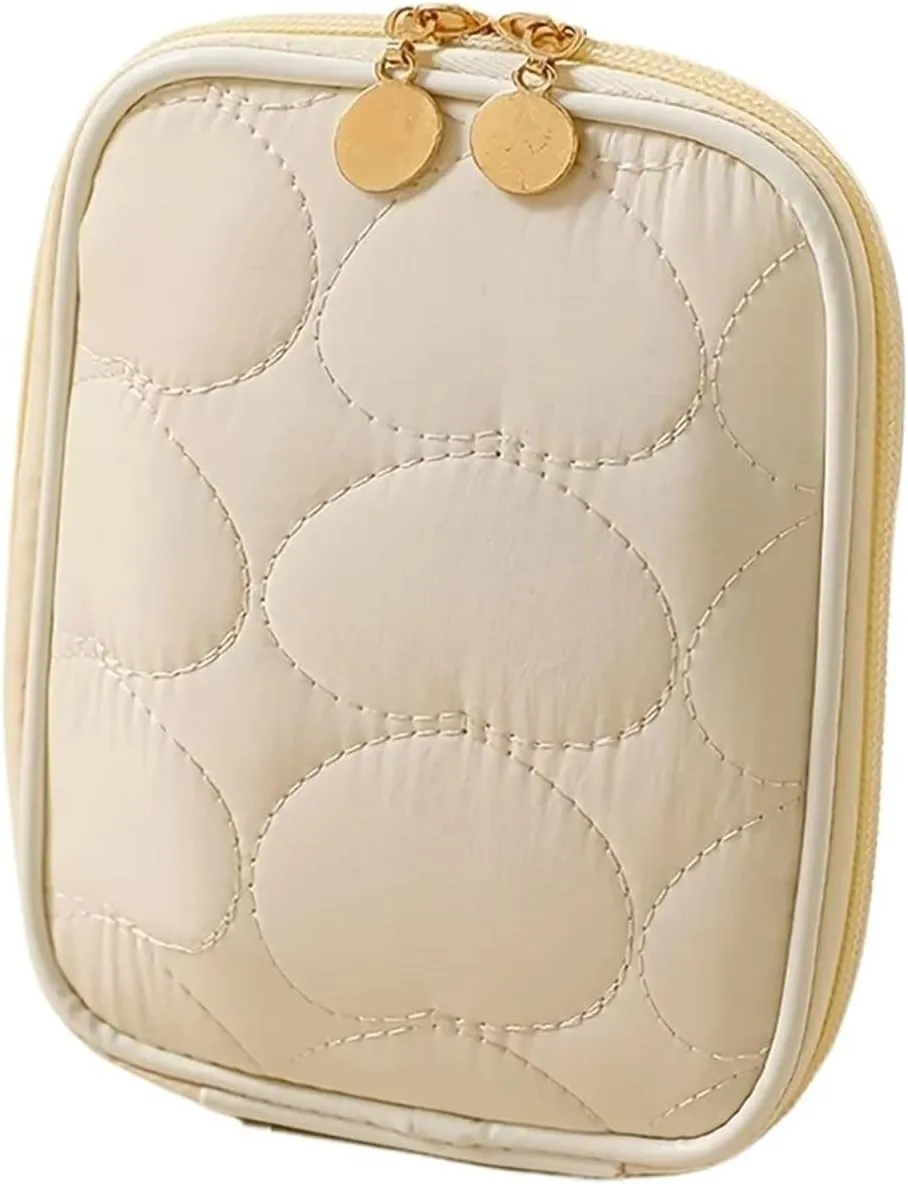Portable cosmetic bag, mini lipstick cosmetic storage bag, large-capacity multi-functional storage bag, toiletry bag(Beige)