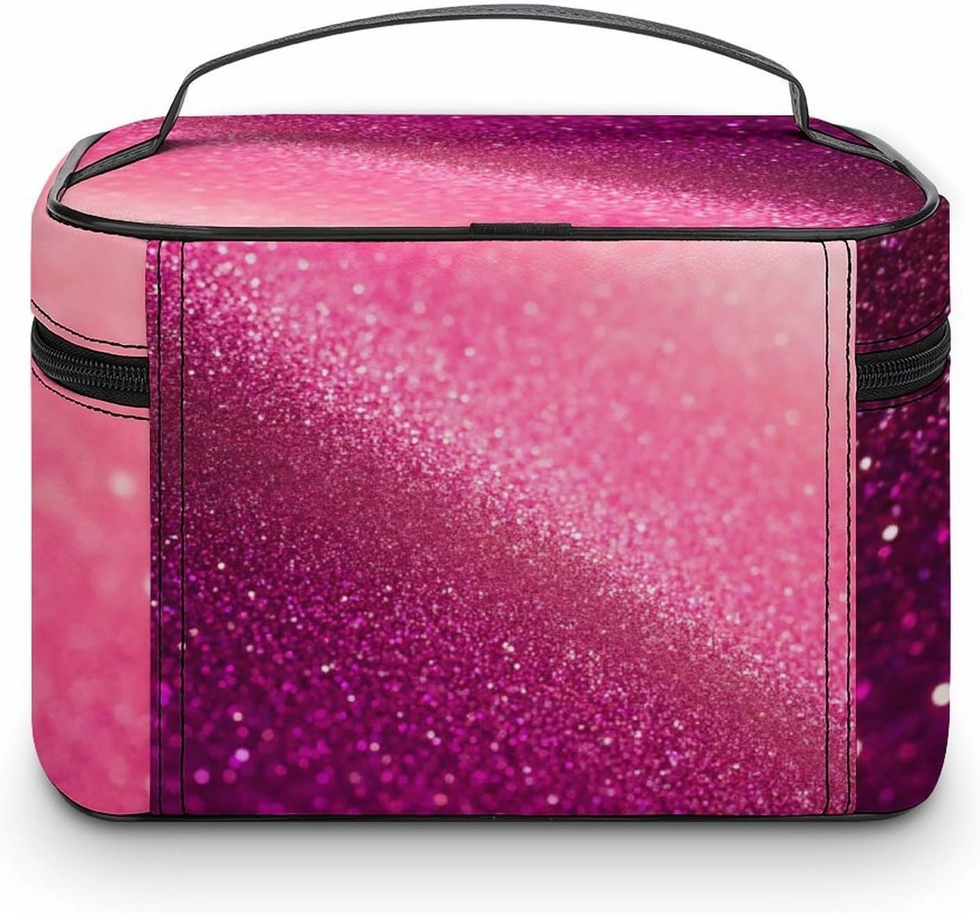 Portable Makeup Bag with Zipper Pouch, Pink Glitter Pattern Cosmetic Case Large Capacity Travel Makeup Case Organizer Toiletry Brushes Storage Bag