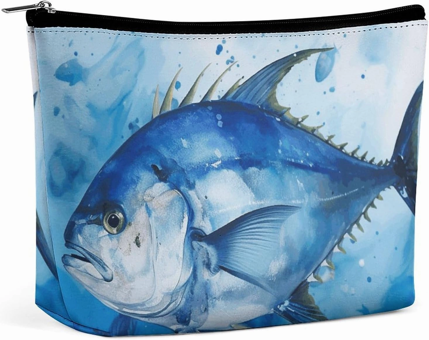 Portable Small Cosmetic Bag Cute Travel Makeup Bag Blue Fish Waterproof Toiletry Bag for Women