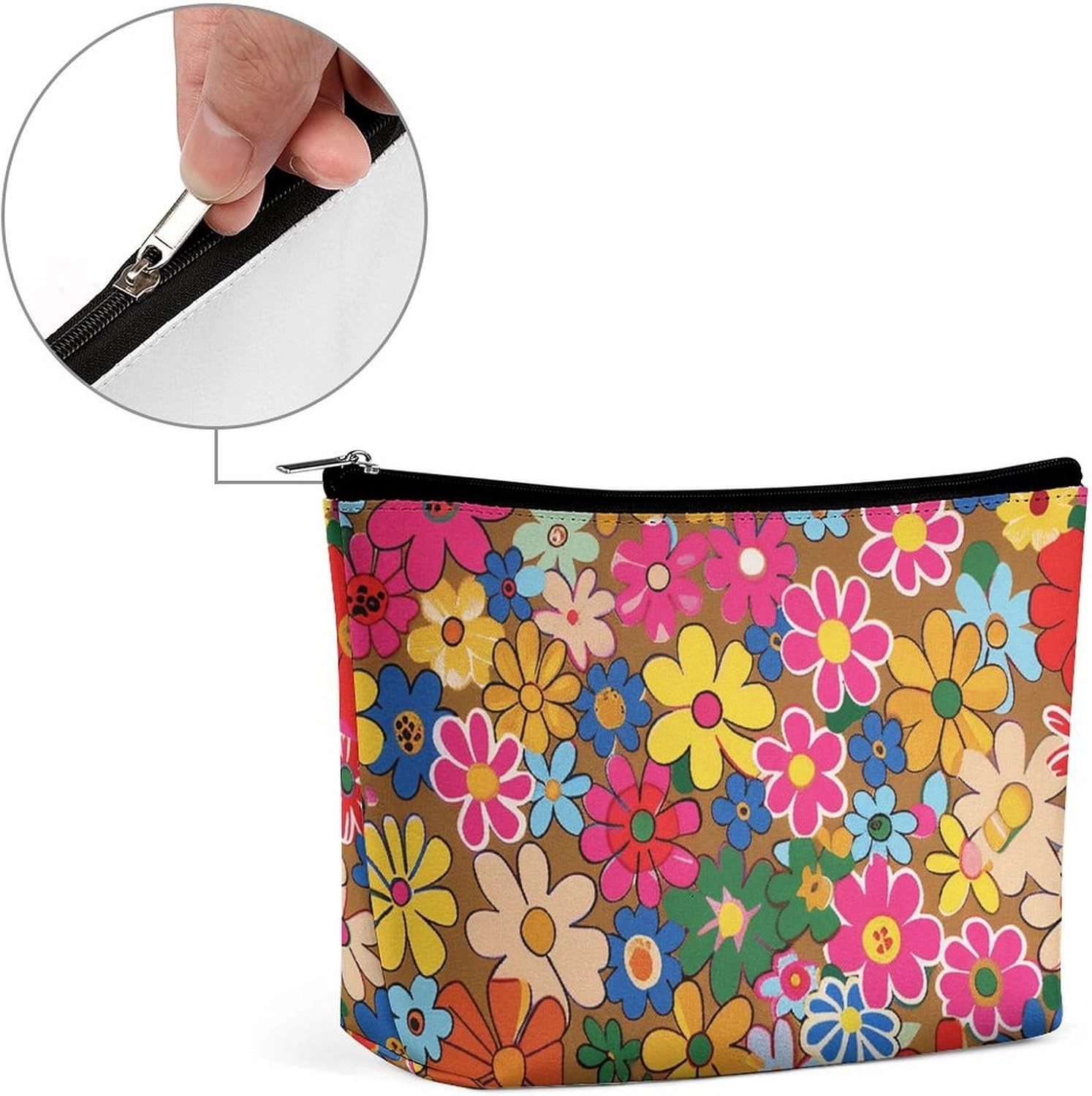 Portable Small Cosmetic Bag Cute Travel Makeup Bag Bright Flower Style Waterproof Toiletry Bag for Women
