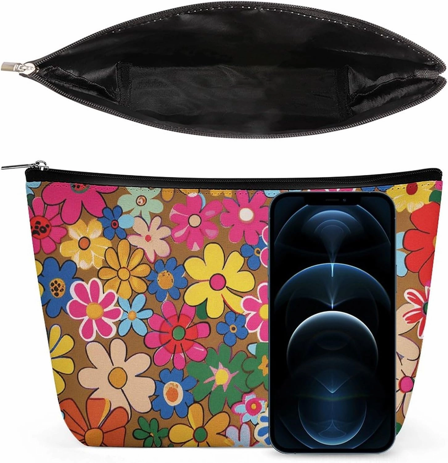 Portable Small Cosmetic Bag Cute Travel Makeup Bag Bright Flower Style Waterproof Toiletry Bag for Women