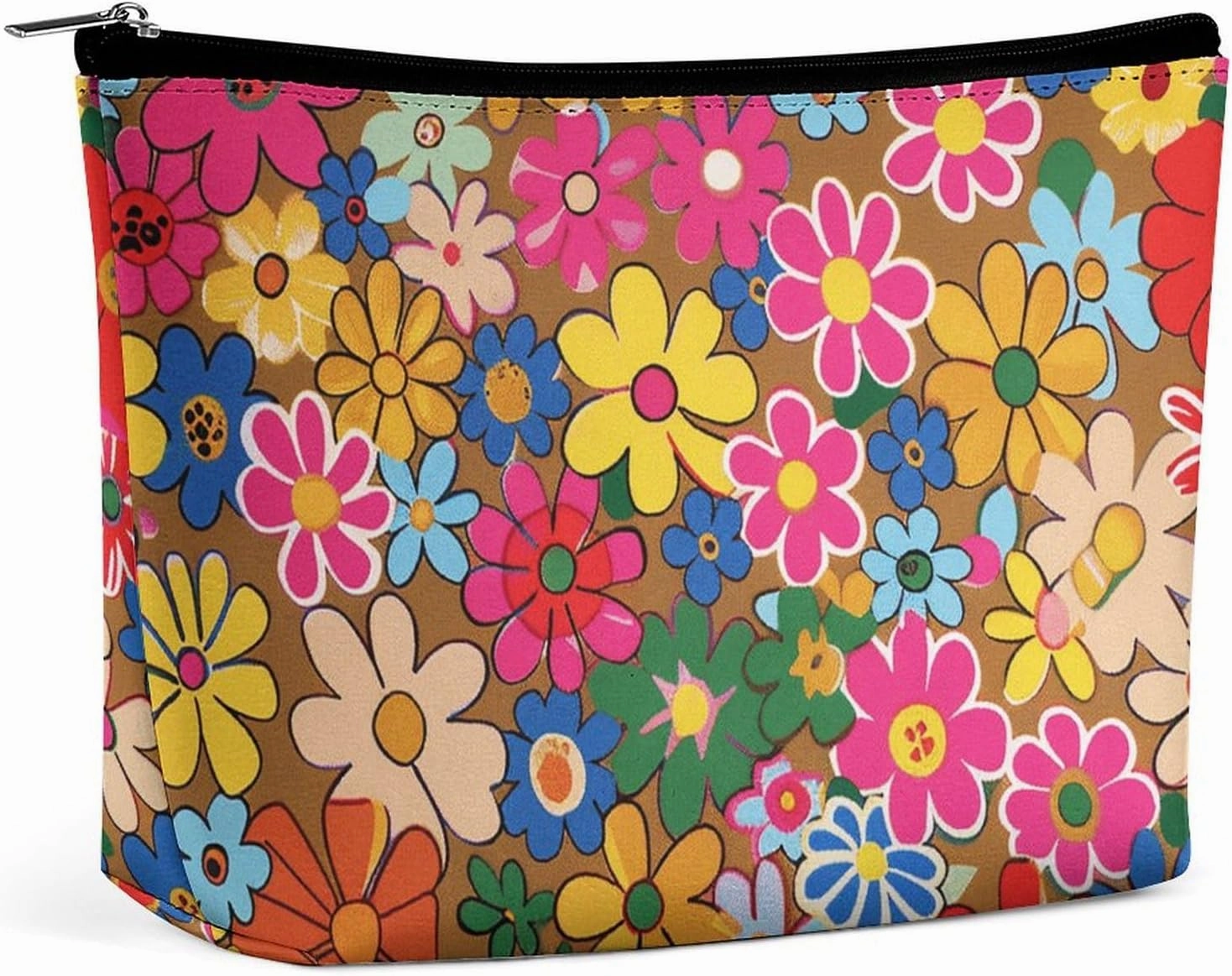 Portable Small Cosmetic Bag Cute Travel Makeup Bag Bright Flower Style Waterproof Toiletry Bag for Women