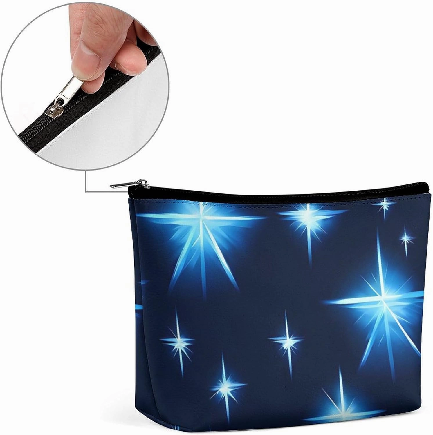 Portable Small Cosmetic Bag Cute Travel Makeup Bag Cartoon Blue Star Waterproof Toiletry Bag for Women