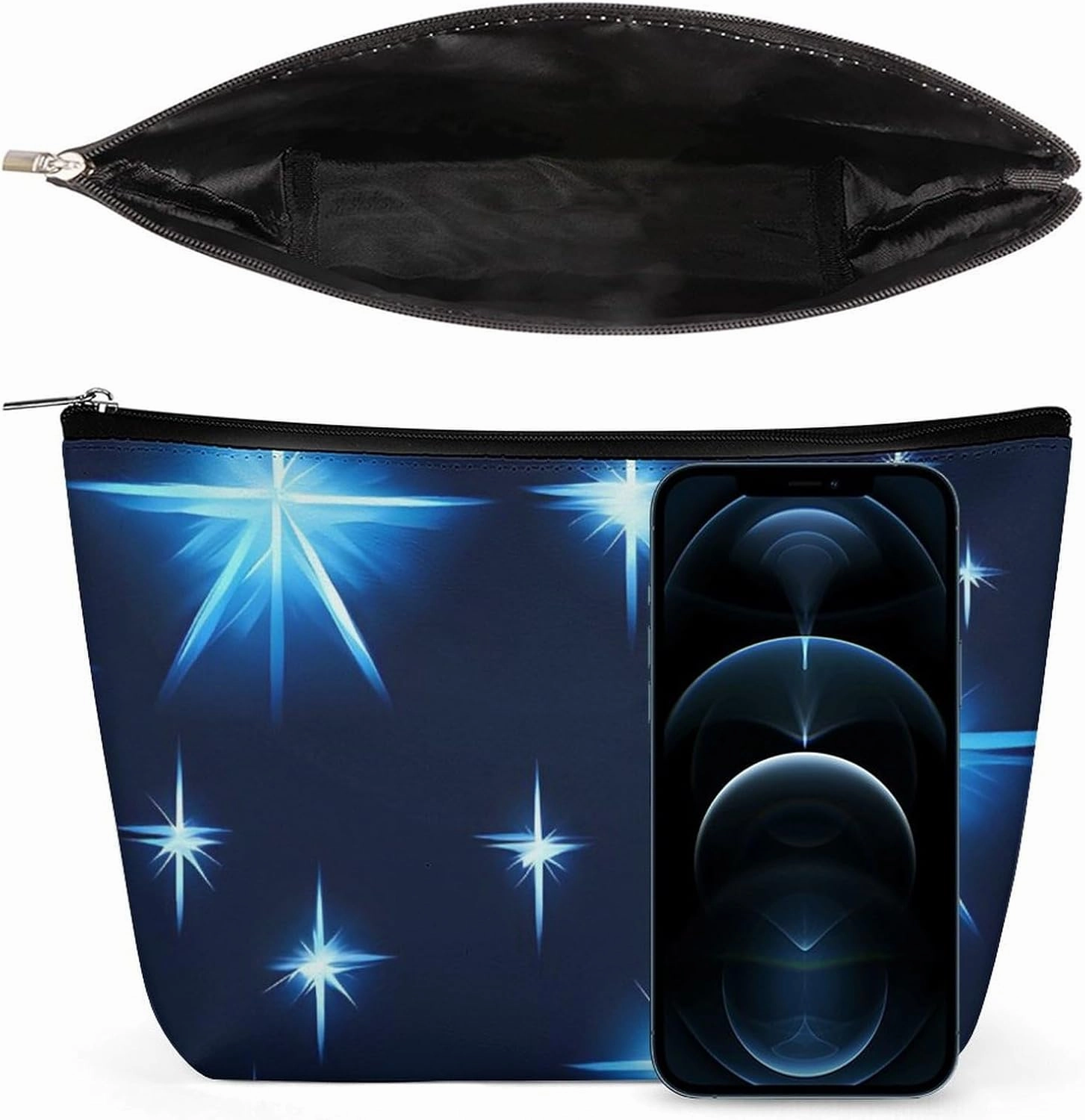 Portable Small Cosmetic Bag Cute Travel Makeup Bag Cartoon Blue Star Waterproof Toiletry Bag for Women