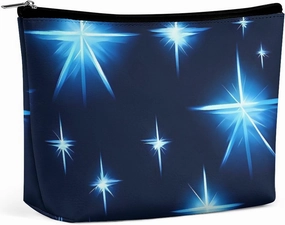 Portable Small Cosmetic Bag Cute Travel Makeup Bag Cartoon Blue Star Waterproof Toiletry Bag for Women