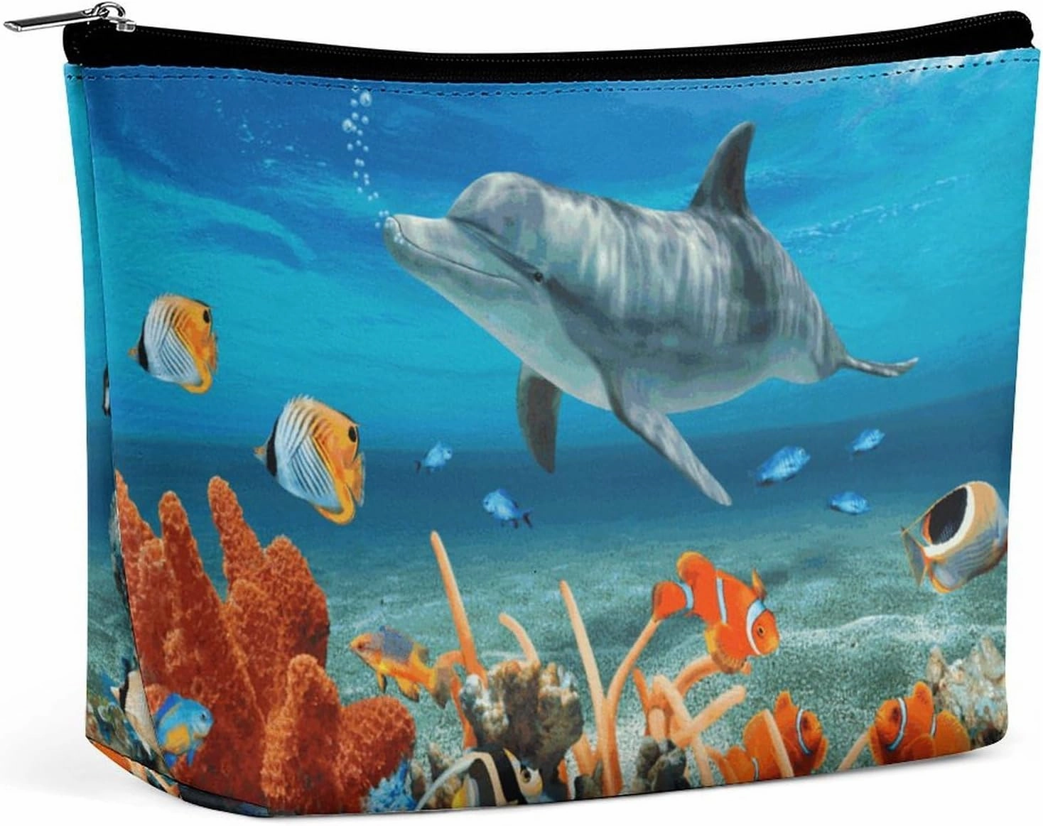 Portable Small Cosmetic Bag Cute Travel Makeup Bag Dolphins Blue Waterproof Toiletry Bag for Women