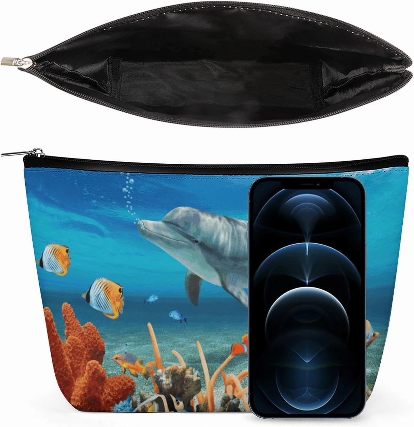 Portable Small Cosmetic Bag Cute Travel Makeup Bag Dolphins Blue Waterproof Toiletry Bag for Women