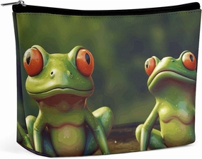 Portable Small Cosmetic Bag Cute Travel Makeup Bag Funny Green Frogs Waterproof Toiletry Bag for Women
