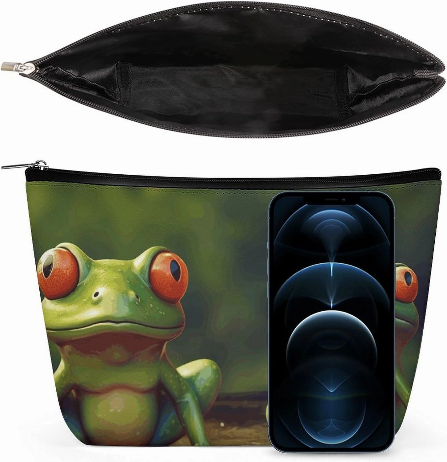 Portable Small Cosmetic Bag Cute Travel Makeup Bag Funny Green Frogs Waterproof Toiletry Bag for Women