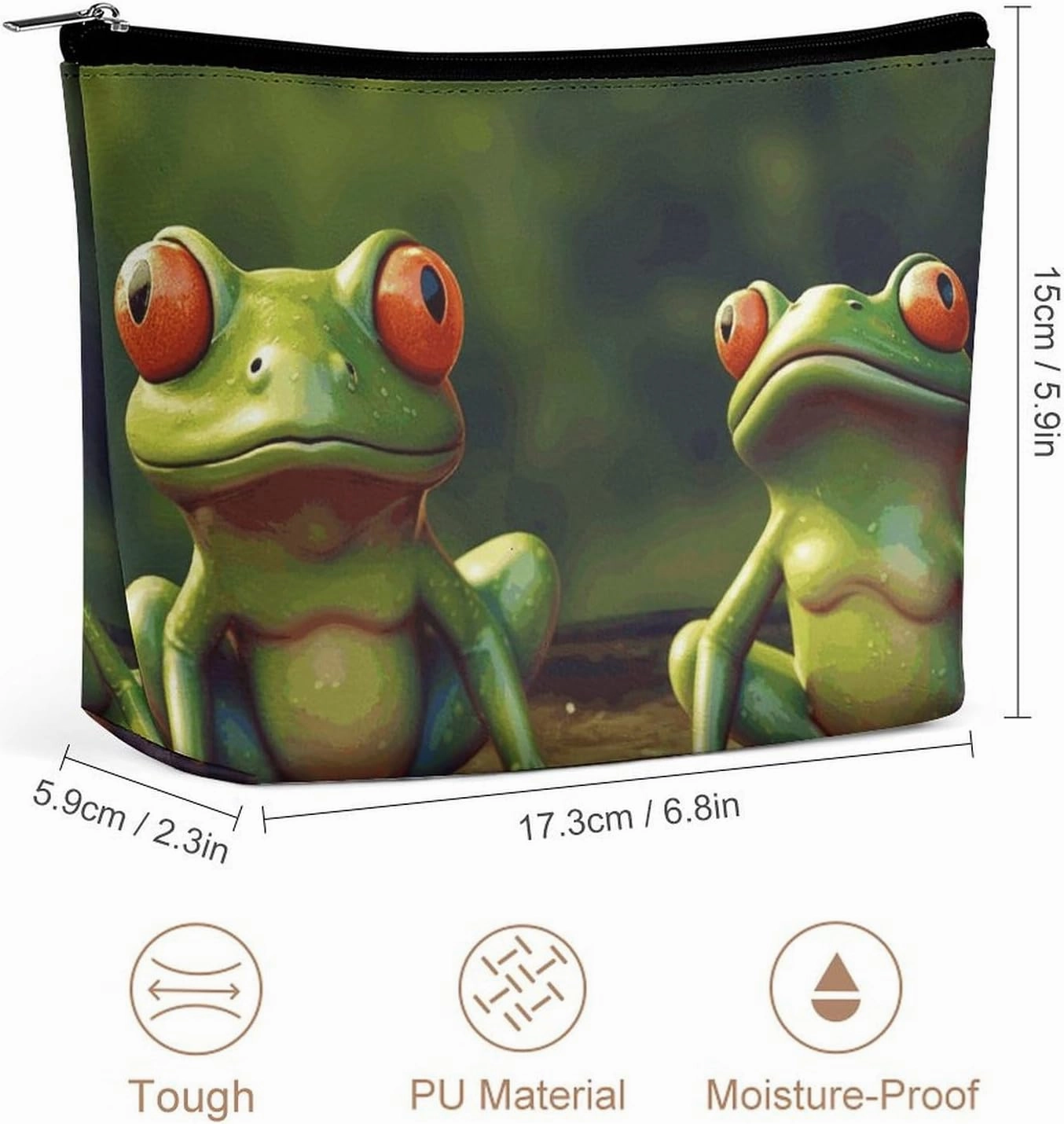 Portable Small Cosmetic Bag Cute Travel Makeup Bag Funny Green Frogs Waterproof Toiletry Bag for Women