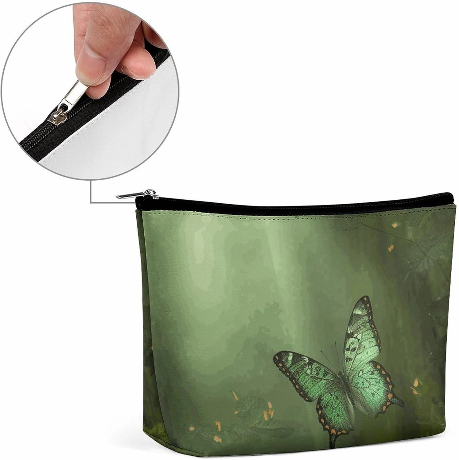 Portable Small Cosmetic Bag Cute Travel Makeup Bag Green Forest Butterfly Waterproof Toiletry Bag for Women