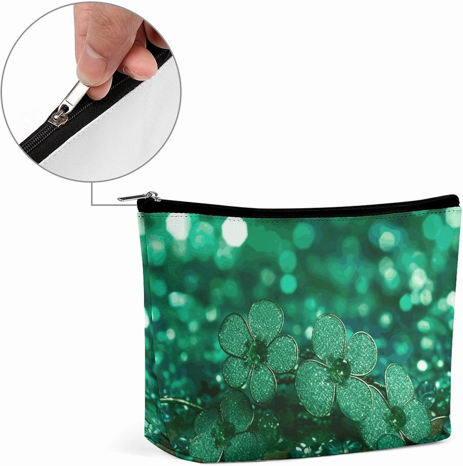 Portable Small Cosmetic Bag Cute Travel Makeup Bag Green Sparkly Spring Waterproof Toiletry Bag for Women