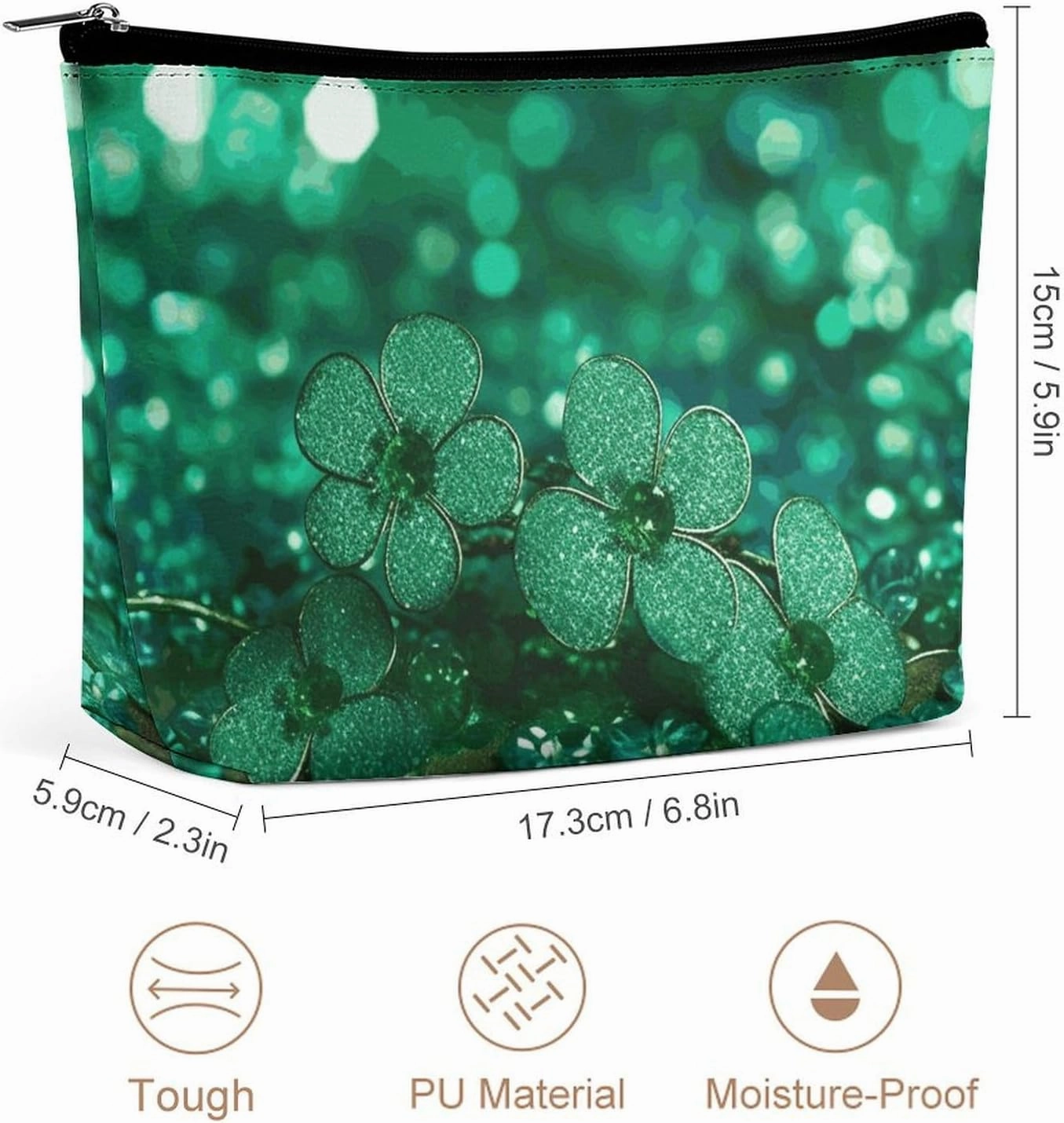 Portable Small Cosmetic Bag Cute Travel Makeup Bag Green Sparkly Spring Waterproof Toiletry Bag for Women