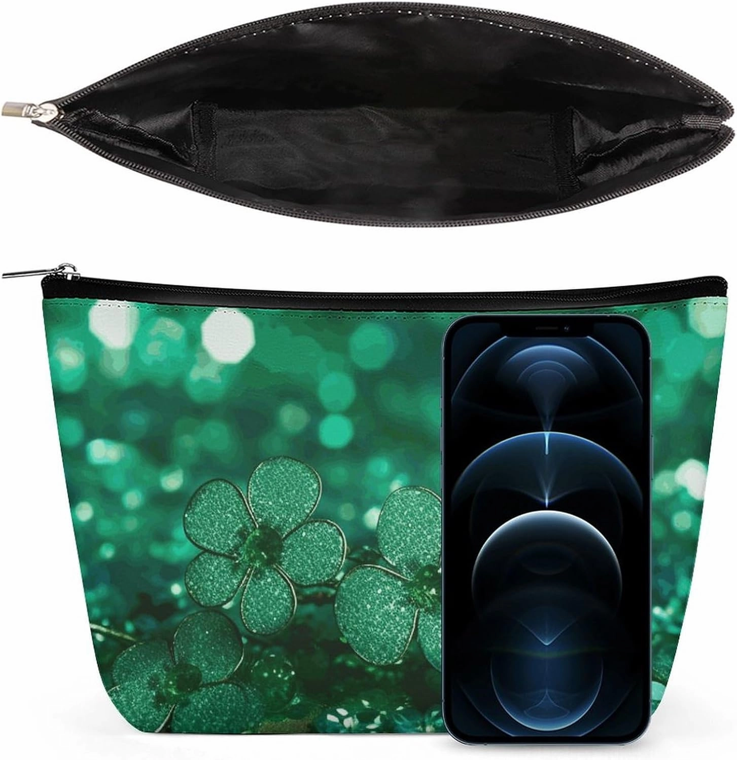 Portable Small Cosmetic Bag Cute Travel Makeup Bag Green Sparkly Spring Waterproof Toiletry Bag for Women