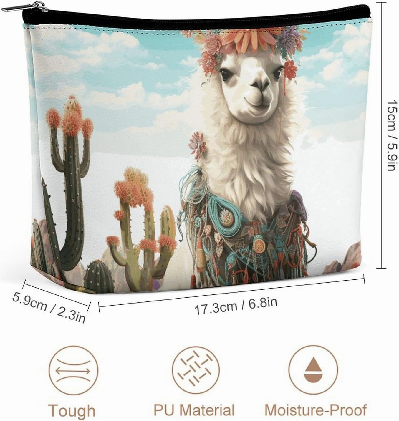 Portable Small Cosmetic Bag Cute Travel Makeup Bag Mexican Llama Green Waterproof Toiletry Bag for Women