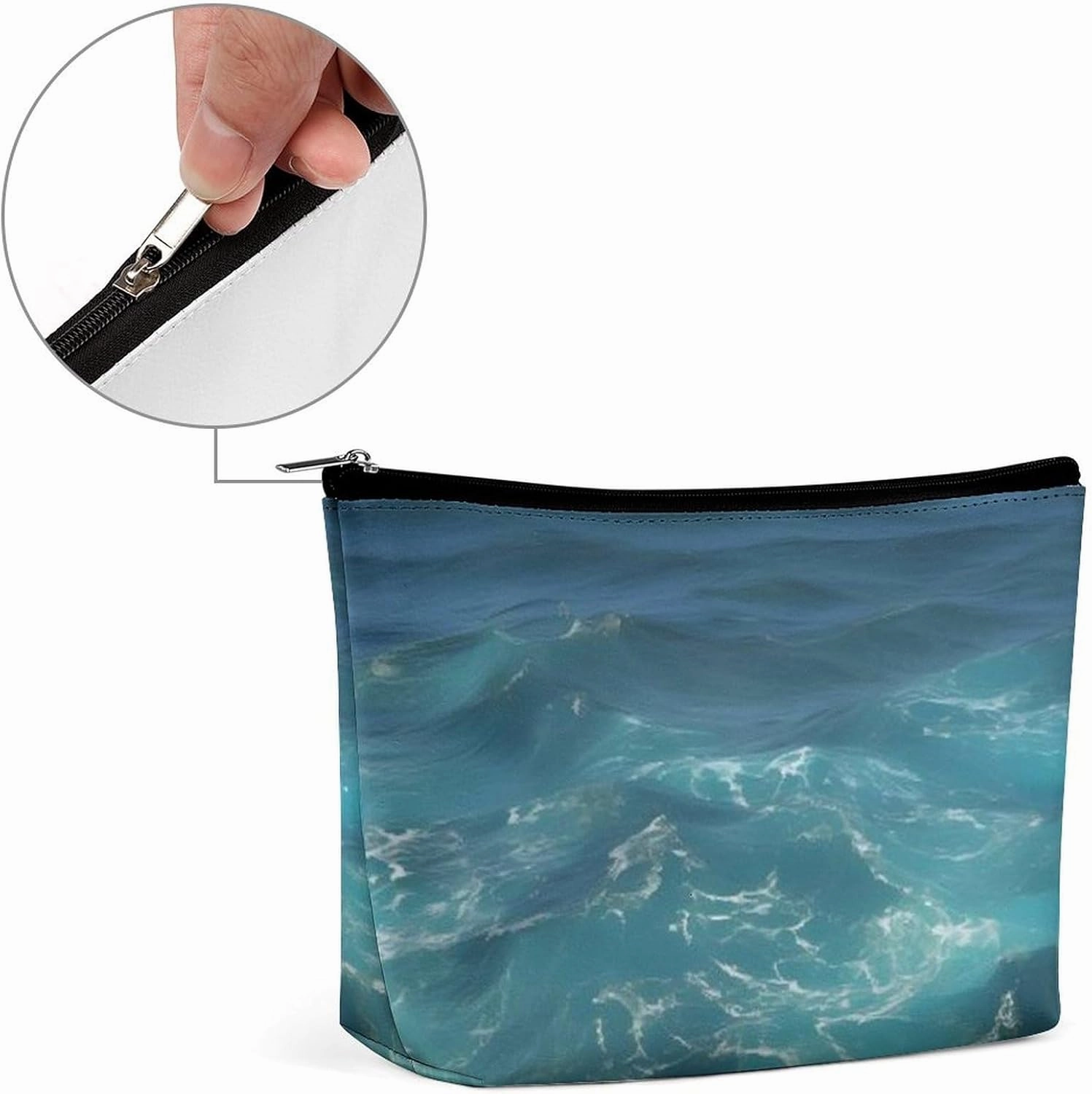 Portable Small Cosmetic Bag Cute Travel Makeup Bag The Deep Blue Sea Waterproof Toiletry Bag for Women