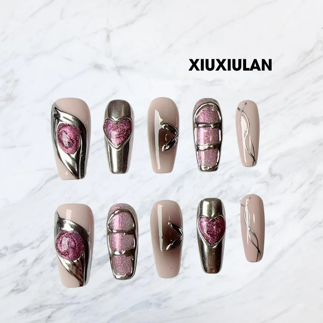 Press On Nails Pink, Bloody Eye Blush Airbrush Black Salon Perfect Press On, handmade nails 3D Coffin False Nails Glossy Soft Gel 10 Pcs (Pink XS, Coffin)