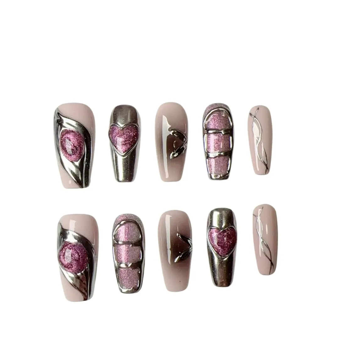 Press On Nails Pink, Bloody Eye Blush Airbrush Black Salon Perfect Press On, handmade nails 3D Coffin False Nails Glossy Soft Gel 10 Pcs (Pink XS, Coffin)