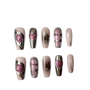 Press On Nails Pink, Bloody Eye Blush Airbrush Black Salon Perfect Press On, handmade nails 3D Coffin False Nails Glossy Soft Gel 10 Pcs (Pink XS, Coffin)