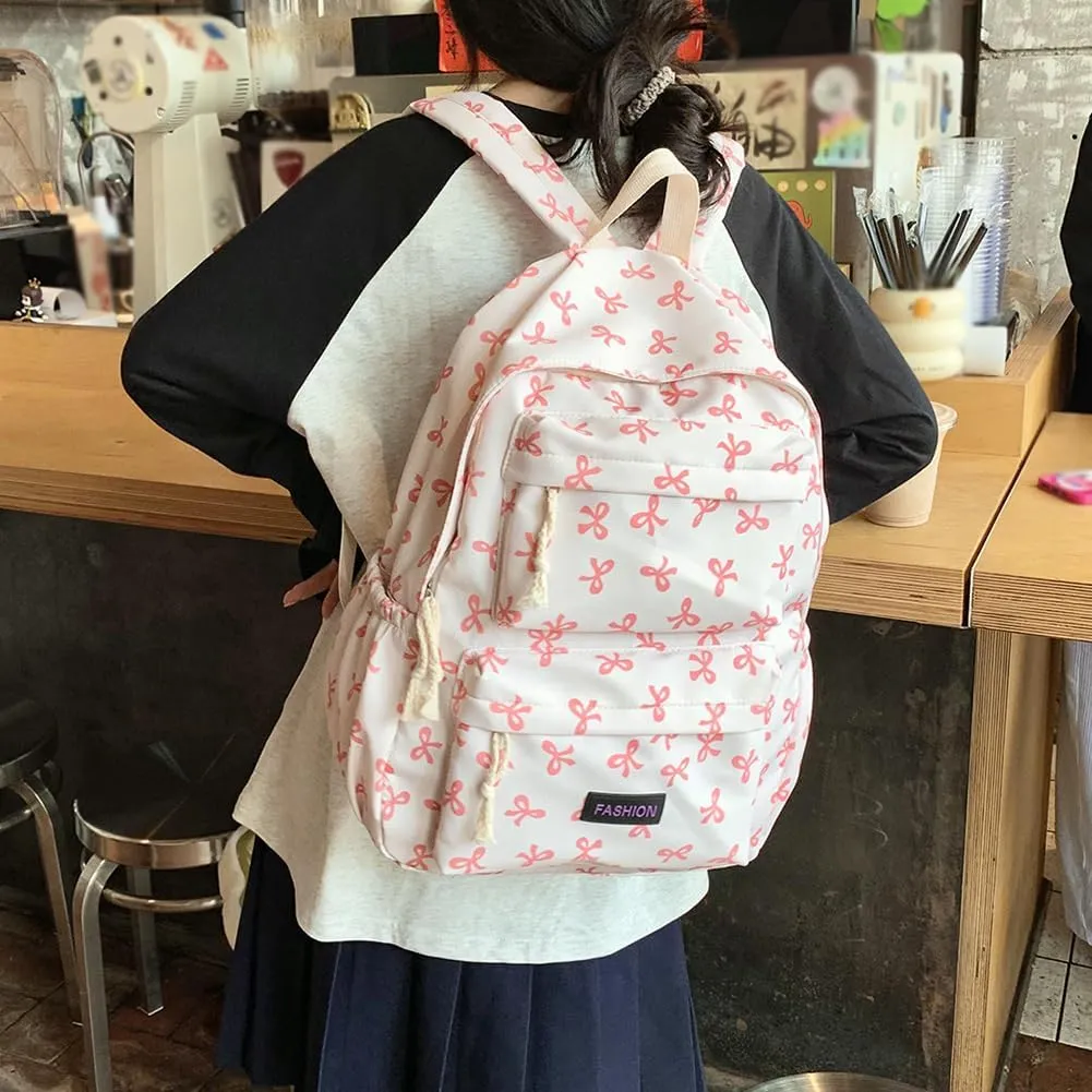 Print Bookbag Preppy Backpack Travel Daypack for (Pink)