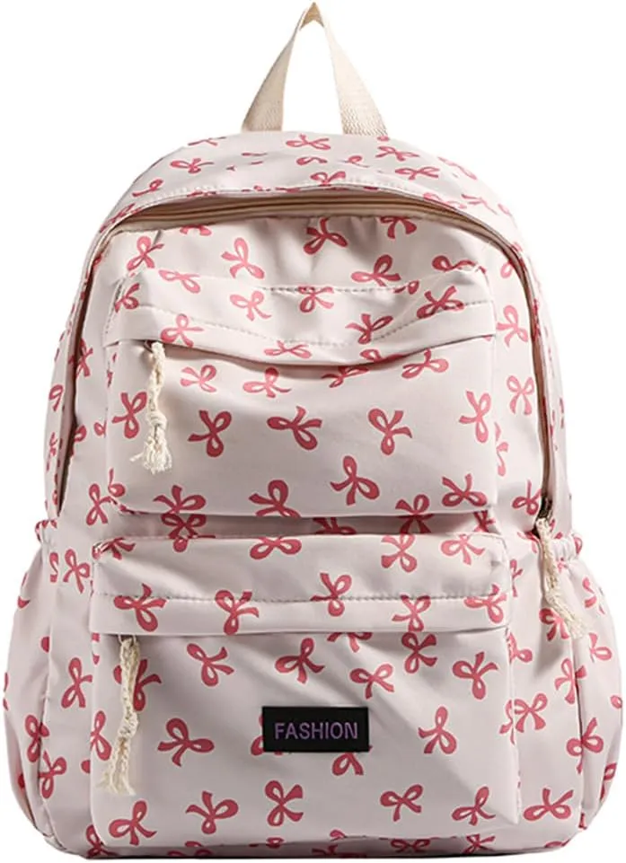 Print Bookbag Preppy Backpack Travel Daypack for (Pink)