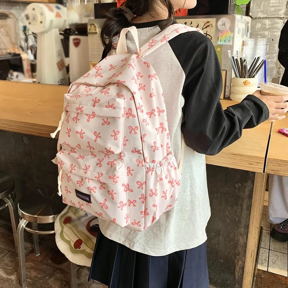 Print Bookbag Preppy Backpack Travel Daypack for (Pink)