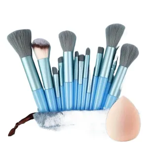 Professiona 13PCS Makeup Brushes Set Foundation Eyeshadow Blush Powder Blending Soft Fluffy Cosmetic Full Set Female Makeup Tool(Blue with bag)