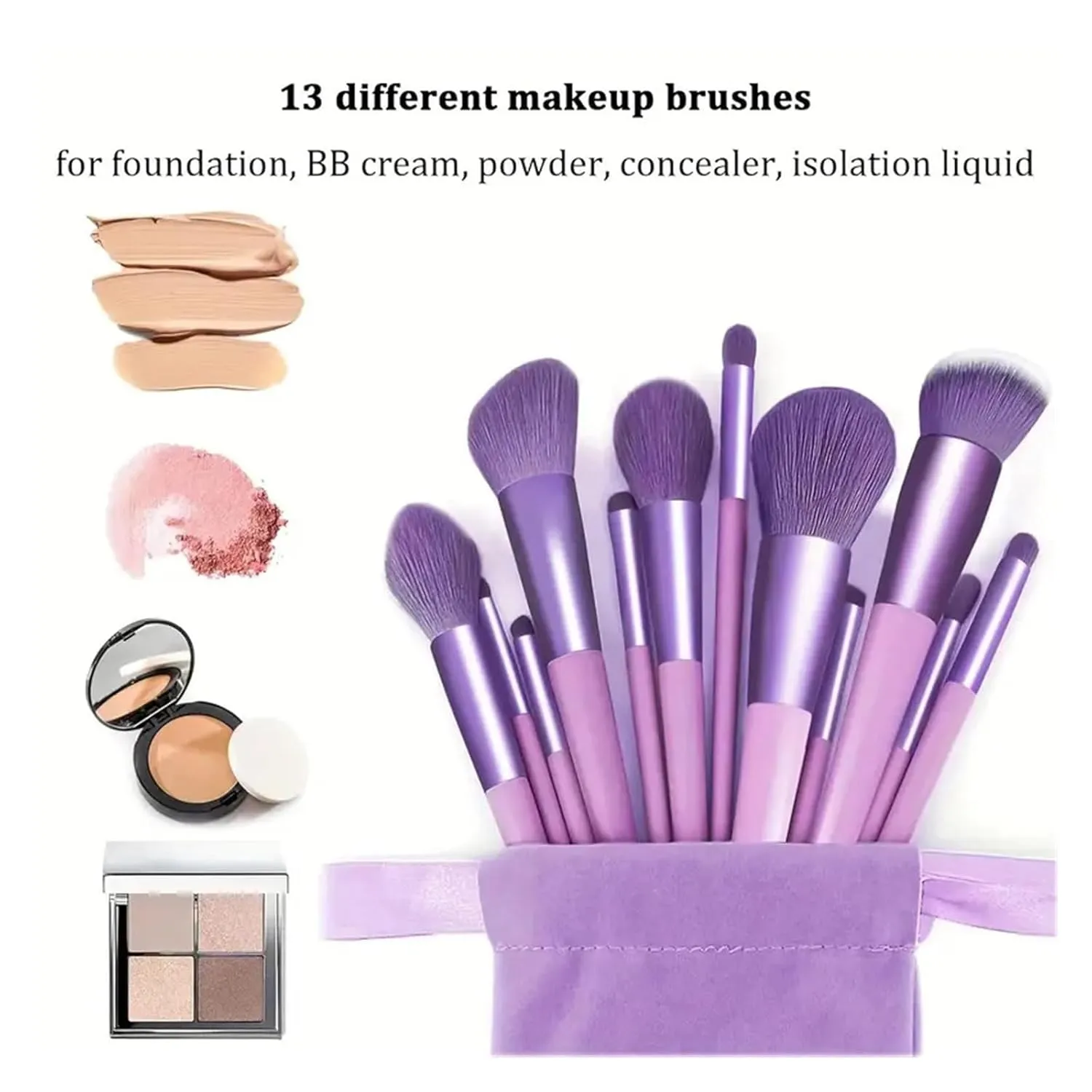 Professiona 13PCS Makeup Brushes Set Foundation Eyeshadow Blush Powder Blending Soft Fluffy Cosmetic Full Set Female Makeup Tool(Blue with bag)