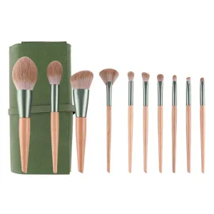 Professional Makeup Brush Set 10pc Brush - Soft, Dense Synthetic Bristles, Professional Eyeshadow Blending Face Brushes for Travel and Daily Use - Includes Storage Pouch (Green)