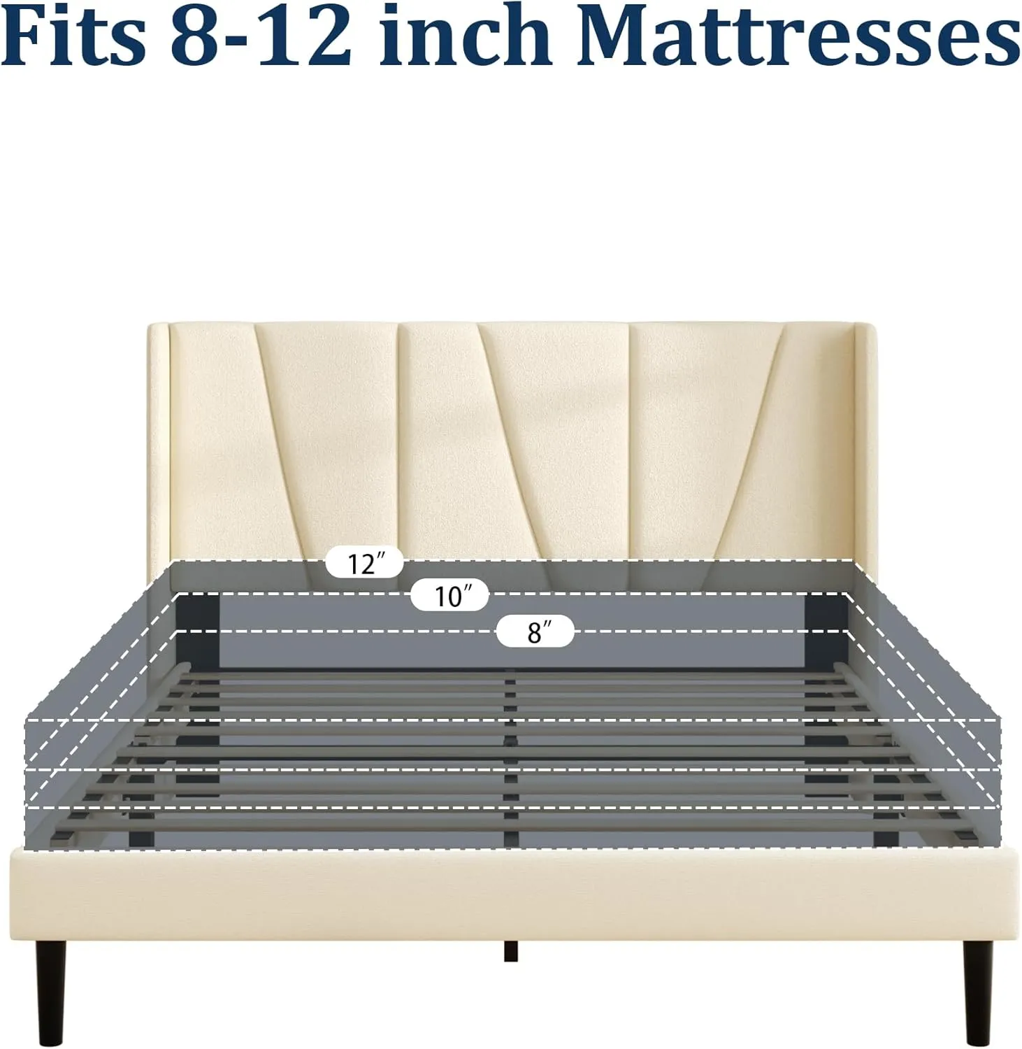 Queen Bed Frame with Headboard and Wingback, Velvet Upholstered Platform Bed, Mattress Foundation with Wooden Slat Support, No Box Spring Needed, Easy Assembly, Noise Free, Beige