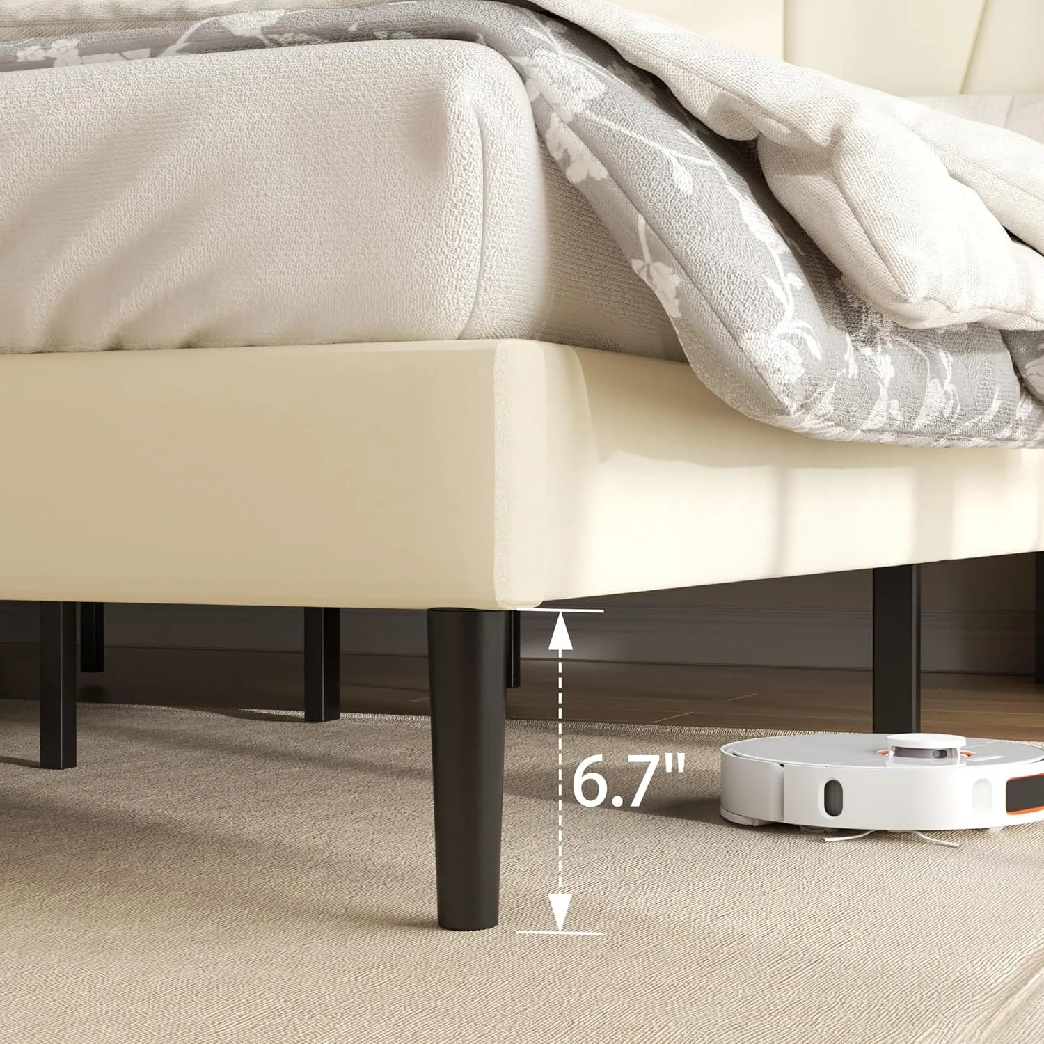 Queen Bed Frame with Headboard and Wingback, Velvet Upholstered Platform Bed, Mattress Foundation with Wooden Slat Support, No Box Spring Needed, Easy Assembly, Noise Free, Beige