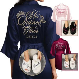 Quinceanera Robes and Slippers Set for Mis XV Anos and the Entire Quince Squad, Robes for Mama de la Quince, Abuela, Hermana and More, A Great Bundled Quinceanera Gift, Sage S/M