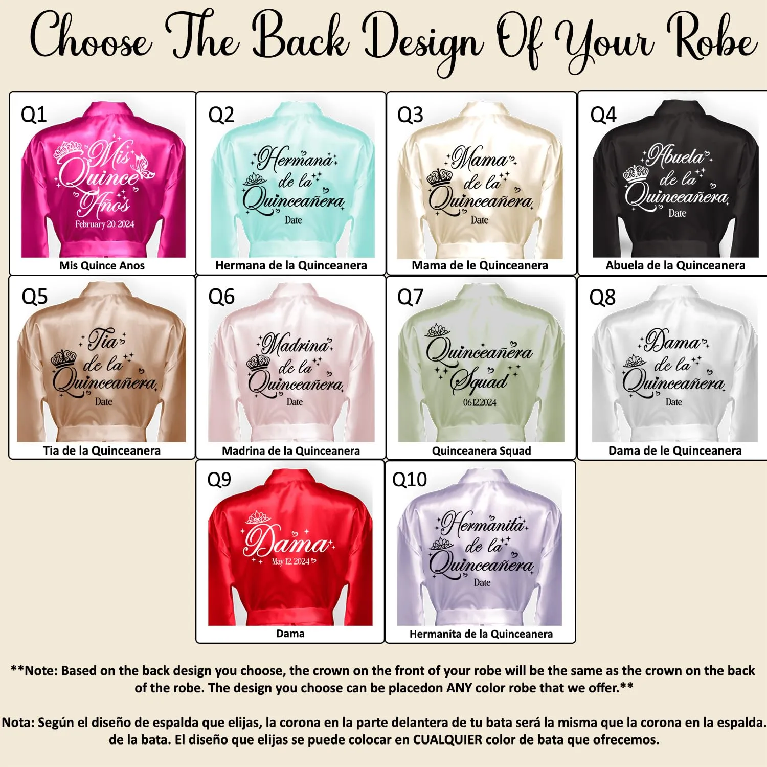 Quinceanera Robes and Slippers Set for Mis XV Anos and the Entire Quince Squad, Robes for Mama de la Quince, Abuela, Hermana and More, A Great Bundled Quinceanera Gift, Sage S/M