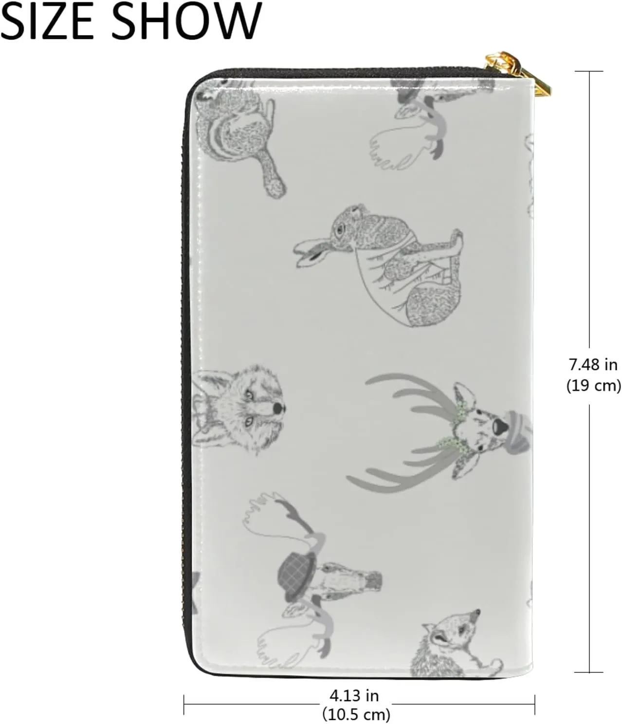 Rabbit, Hare, Squirrel, Deer, Elk, Squirrel, Hedgehog, Fox, Bear Leather Long Wallet Organizer with Zipper Purse Clutch Bag for Women Men Key Card Coin Passport Checkbook